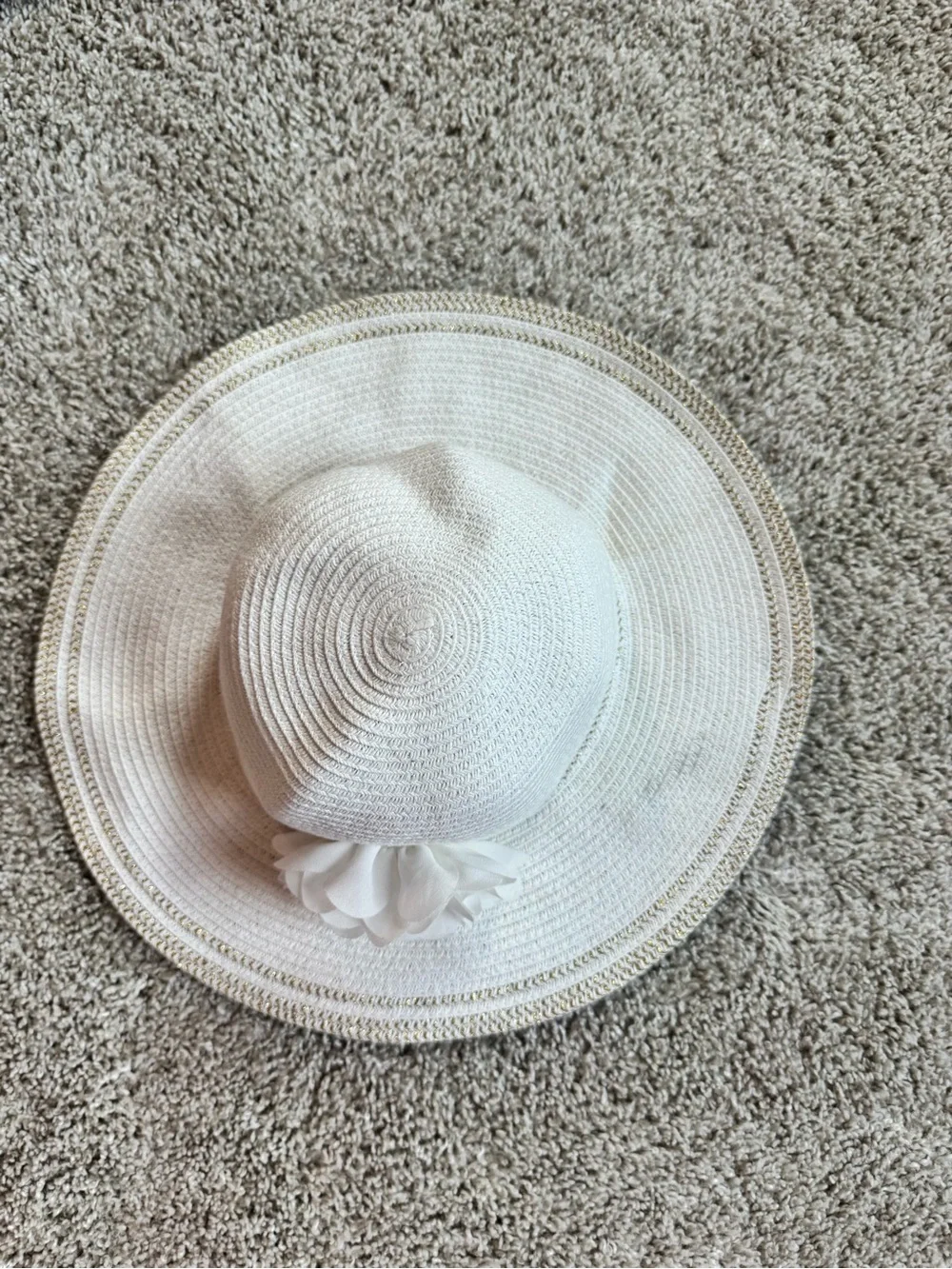 Gymboree Girls White Floppy Sun Hat Size 4T-5T Flower Wide Brim Beach Hat